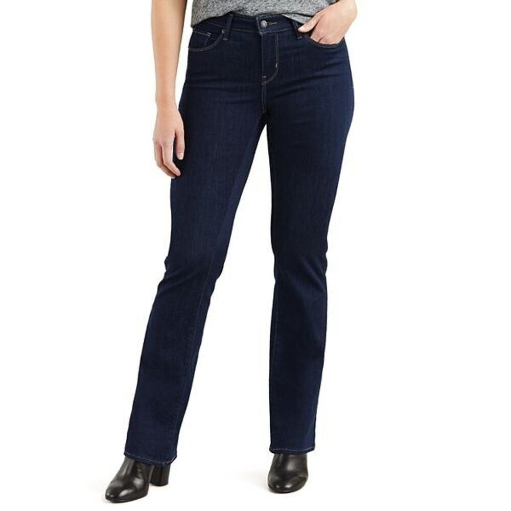 Levi's Sz 33 Curvy Bootcut Jeans Mid Rise Flat Front Stretch Denim Blue Women's